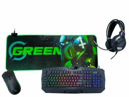 Greencom 4-in-1 Pro Gaming Bundle - Greencom Z1 Exo Pro Gaming Mus, X2 Cosmic Musematte, G3 Eclipse Headset, V4 Tastatur
